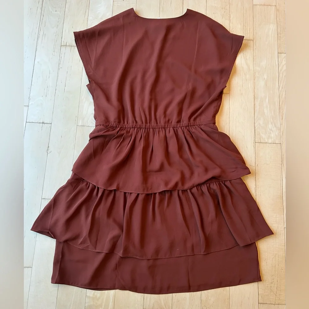 J.Crew Point Sur Popover Ruffle Dress in Burnt Umber/Sienna Brown Size 12 NWT